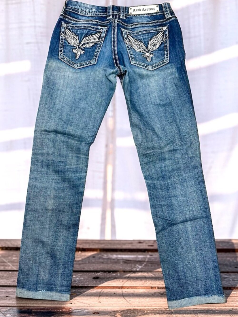 Lucille Slim Denim Jean Rock Revival Womens Y2K Embellished Sz 28x29" (74